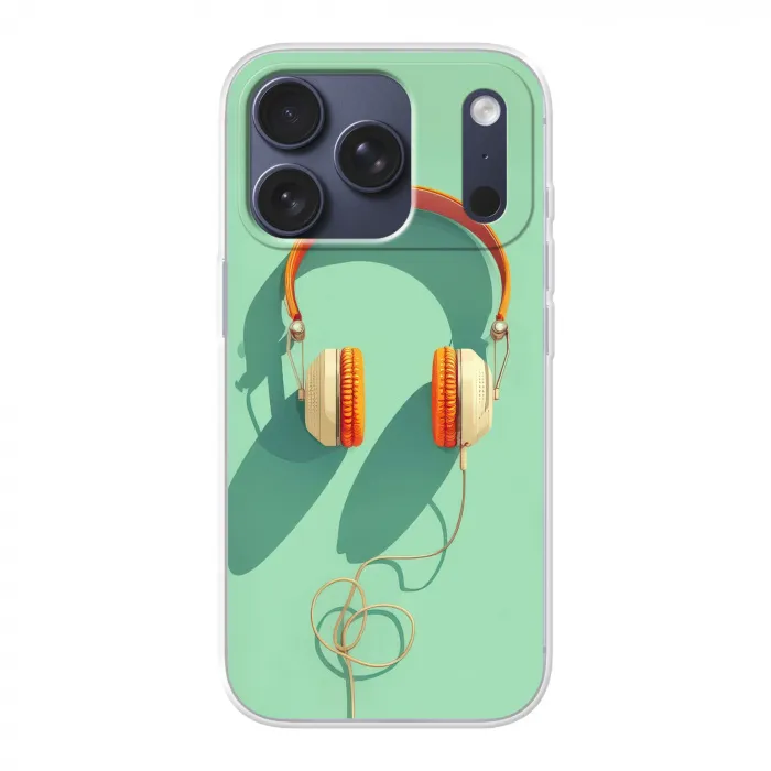Koptelefoon - Oranje - Snoer - Minimalistisch Telefoonhoesje iPhone 17 Pro klein -3d