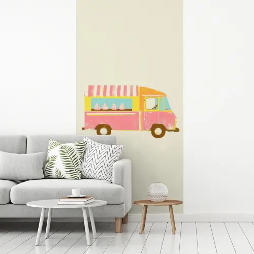 Ijskar - Retro - Softijsjes - Roze fotobehang vinyl groot -woonkamer