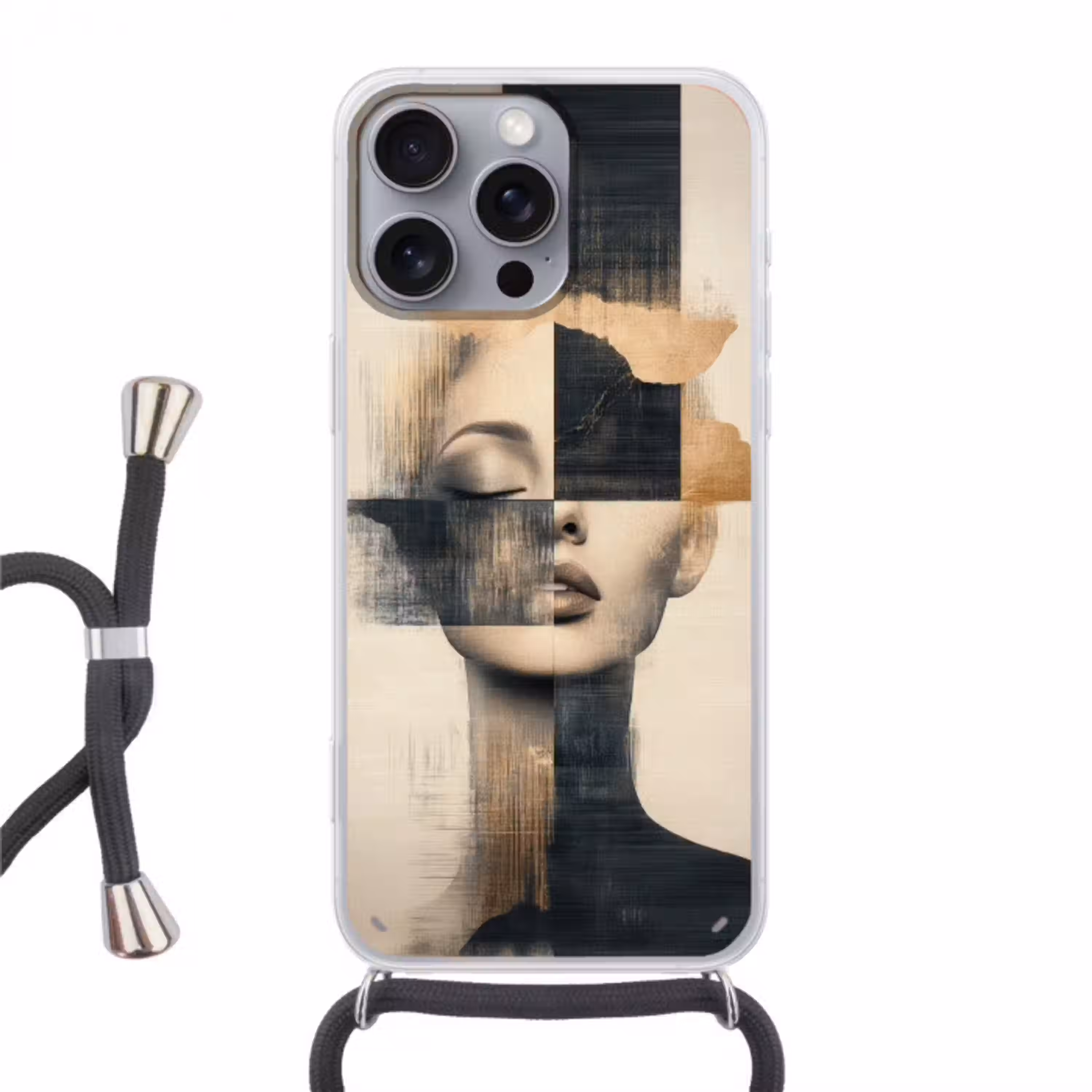 Goud - Vrouw - Rechthoeken Hoesje iPhone 16 Pro Max met koord klein -3d