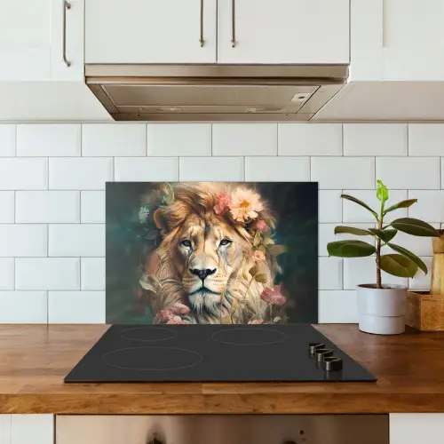 Leeuw - Leeuwenkop - Wilde dieren - Bloemen keuken achterwand spatscherm klein -sfeer2