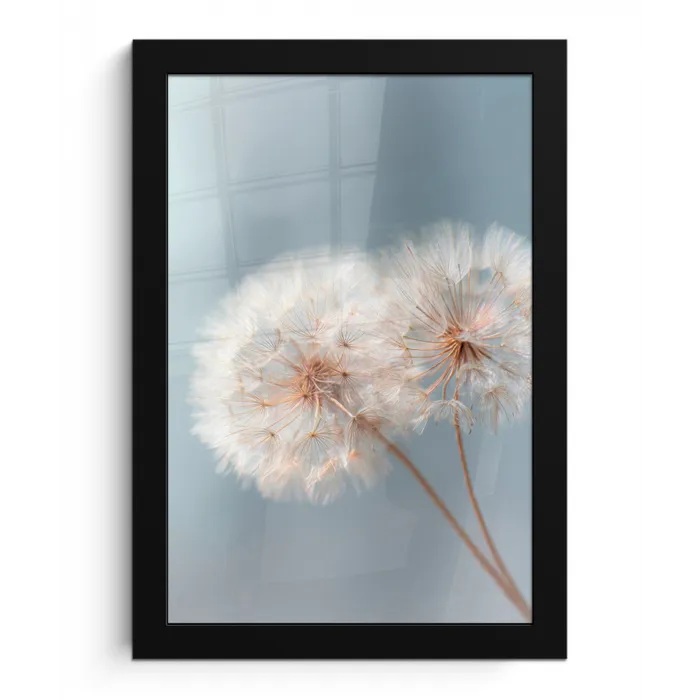 Paardenbloemen - Pluisjes - Wit fotolijst zwart zonder passe partout klein -3d