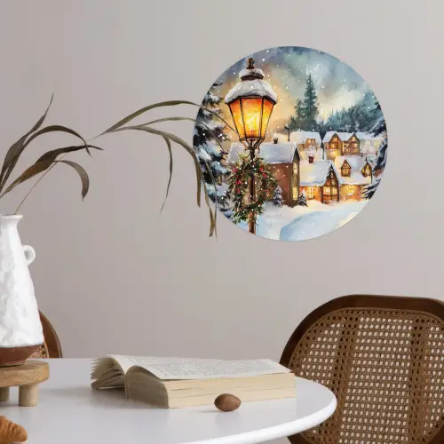 Kerstdorp - Huizen - Sneeuw - Kerst Wandcirkel behangsticker klein -sfeer3