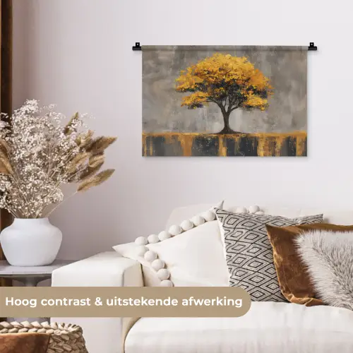 Boom - Bladeren - Goud - Abstract Wandkleed katoen klein -sfeer1