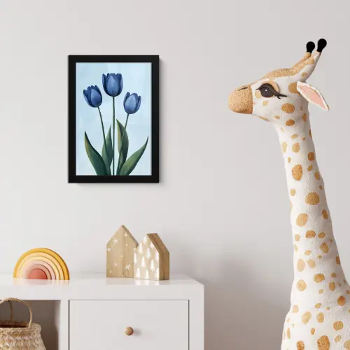 Tulpen - Blauw - Bladeren fotolijst zwart zonder passe partout klein -usfeer4_kinderkamer