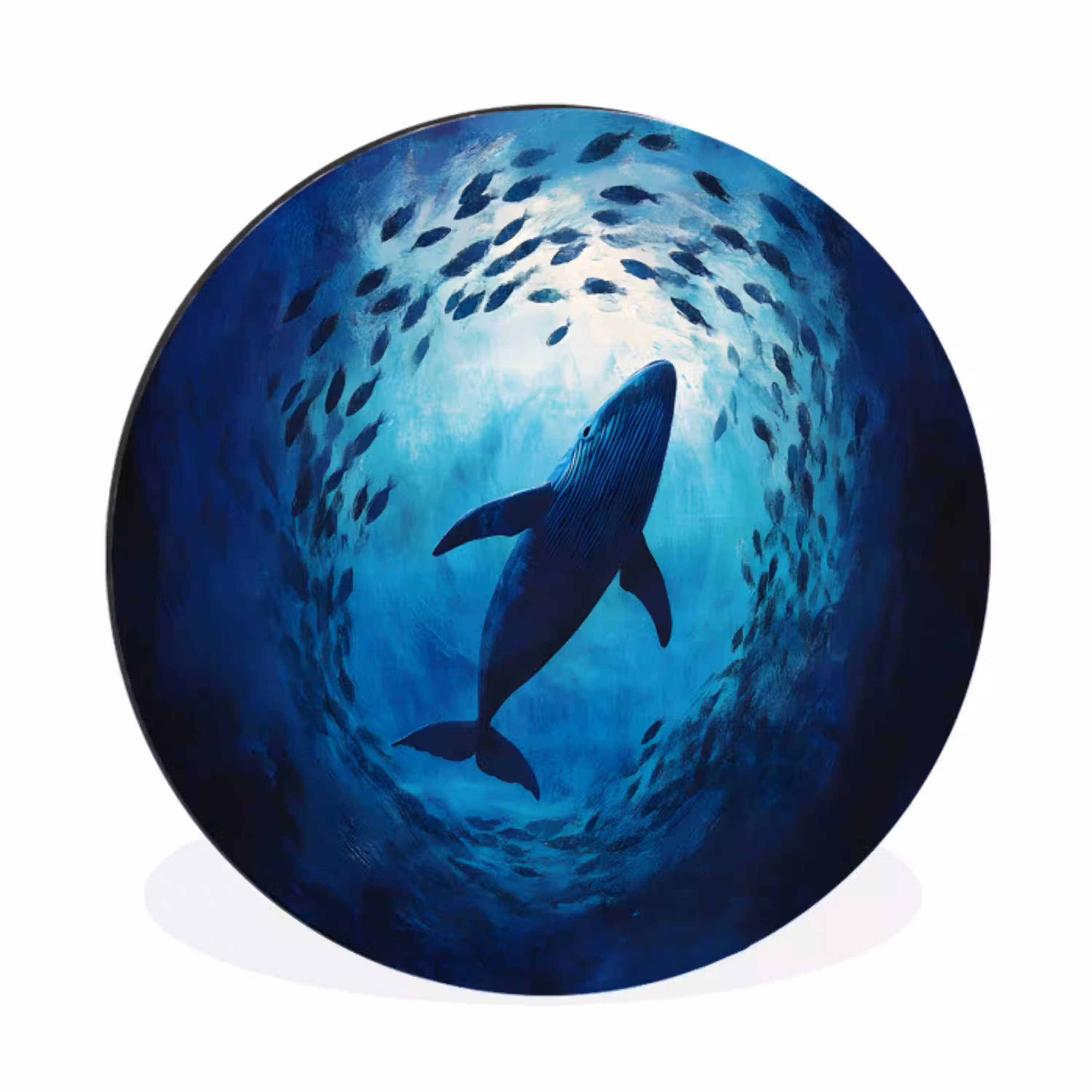 Walvis - Vissen - Donkerblauw Wandcirkel aluminium klein -3d