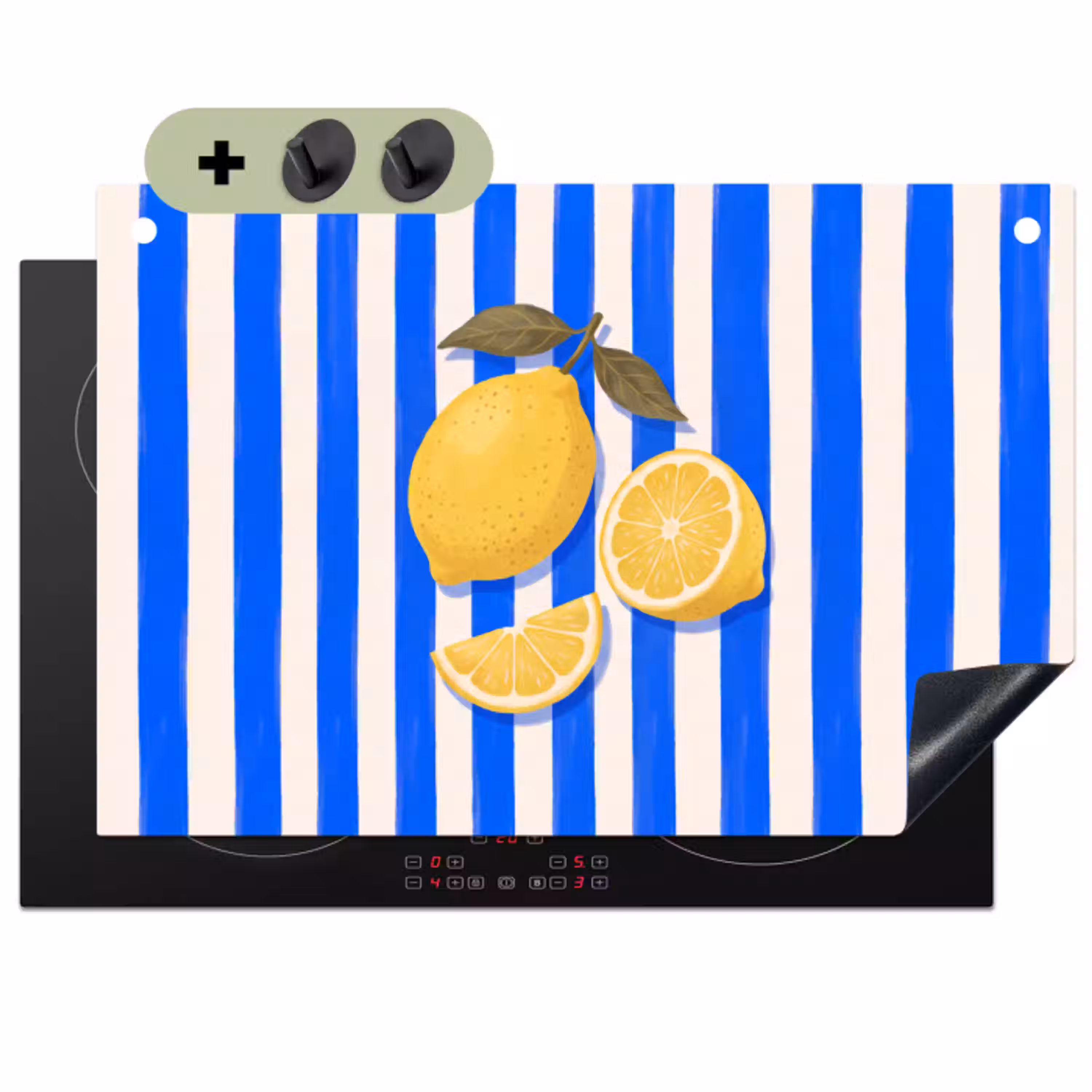 Fruit - Citroen - Zomer - Geel - Blauw Inductie beschemer met haakjes klein -3d