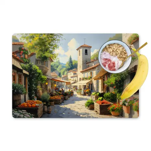 Dorp - Zon - Kraampjes - Huizen Placemat vinyl groot -zzzproduct_Kitchenyeah-website