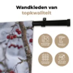 Pestvogel - Bessen - Winter - Natuur Wandkleed katoen middel -sfeer2