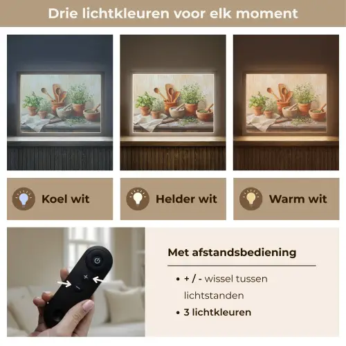 Potten - Kruiden - Hout Light Box met batterij (Wandlamp) middel -USP_lichtkleurNL