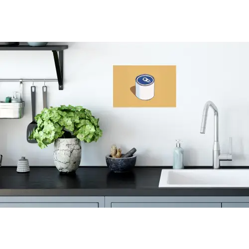 Blikje - Minimalistisch - Blauw - Illustratie Muursticker klein -keuken