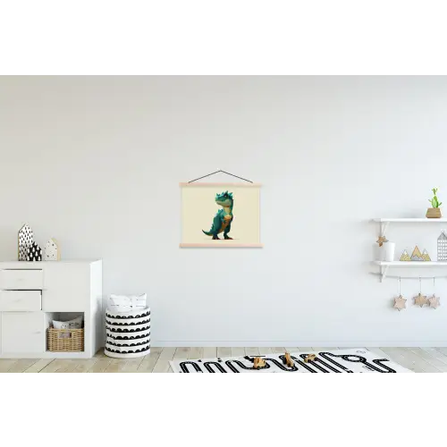 Stekels - Dino - Blauw - Gespierd textielposter latten blank klein -kinderkamer