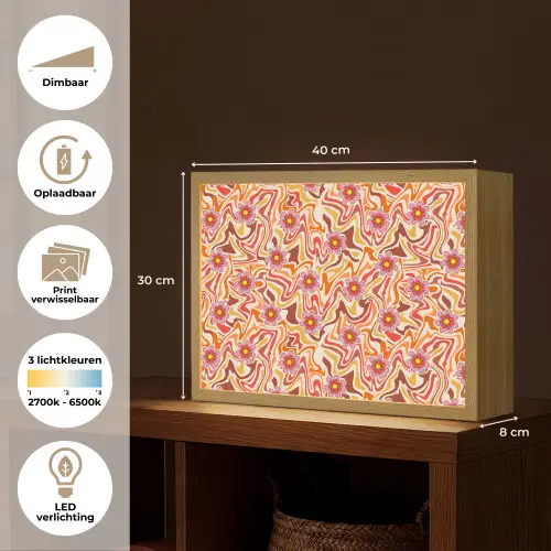 Retro - Bloemen - Patroon Light Box met batterij (Wandlamp) middel 907 -USP_websiteoverzichtNL