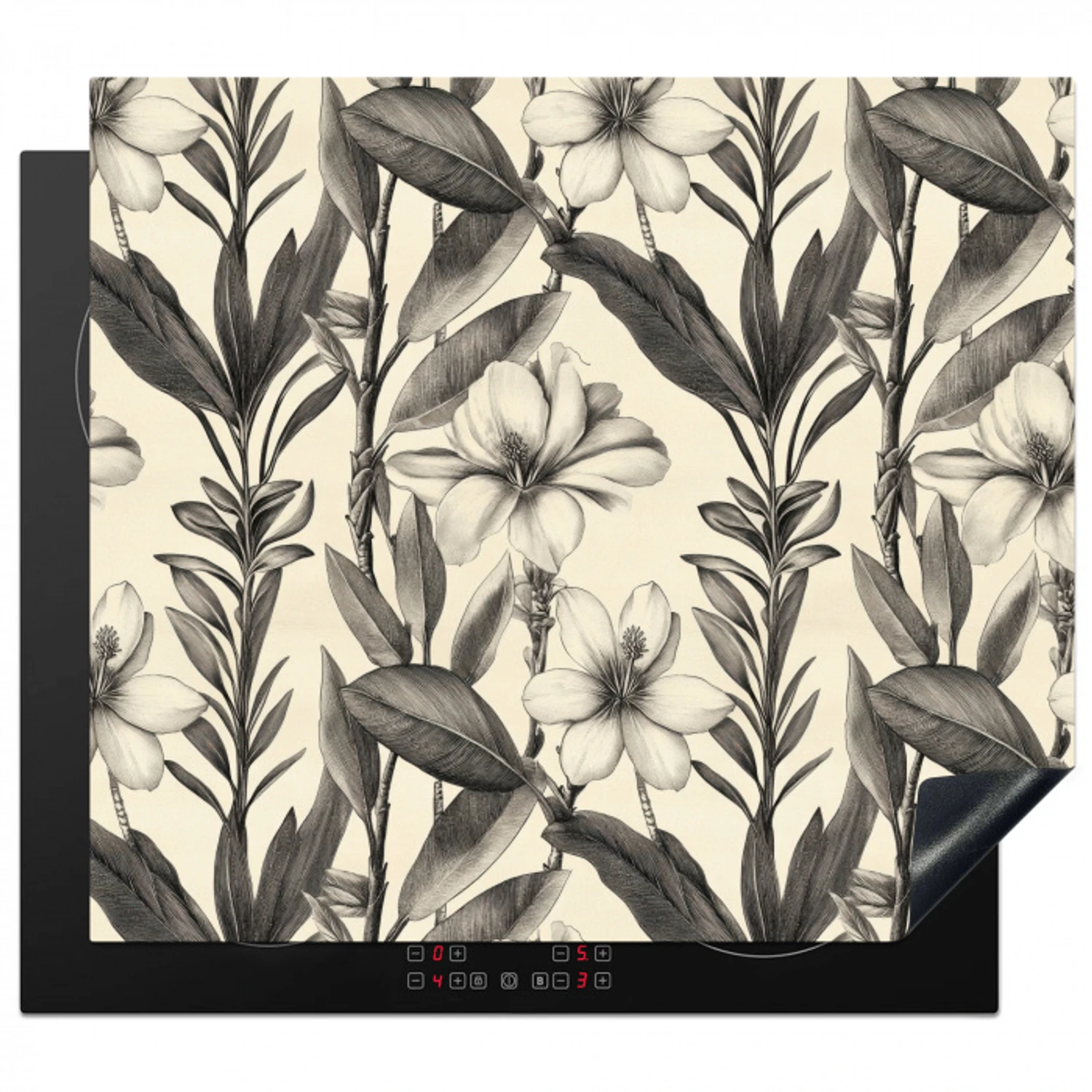 Klassiek - Botanisch - Zwart - Beige Inductie beschermer vinyl 3mm middel 274 -3d