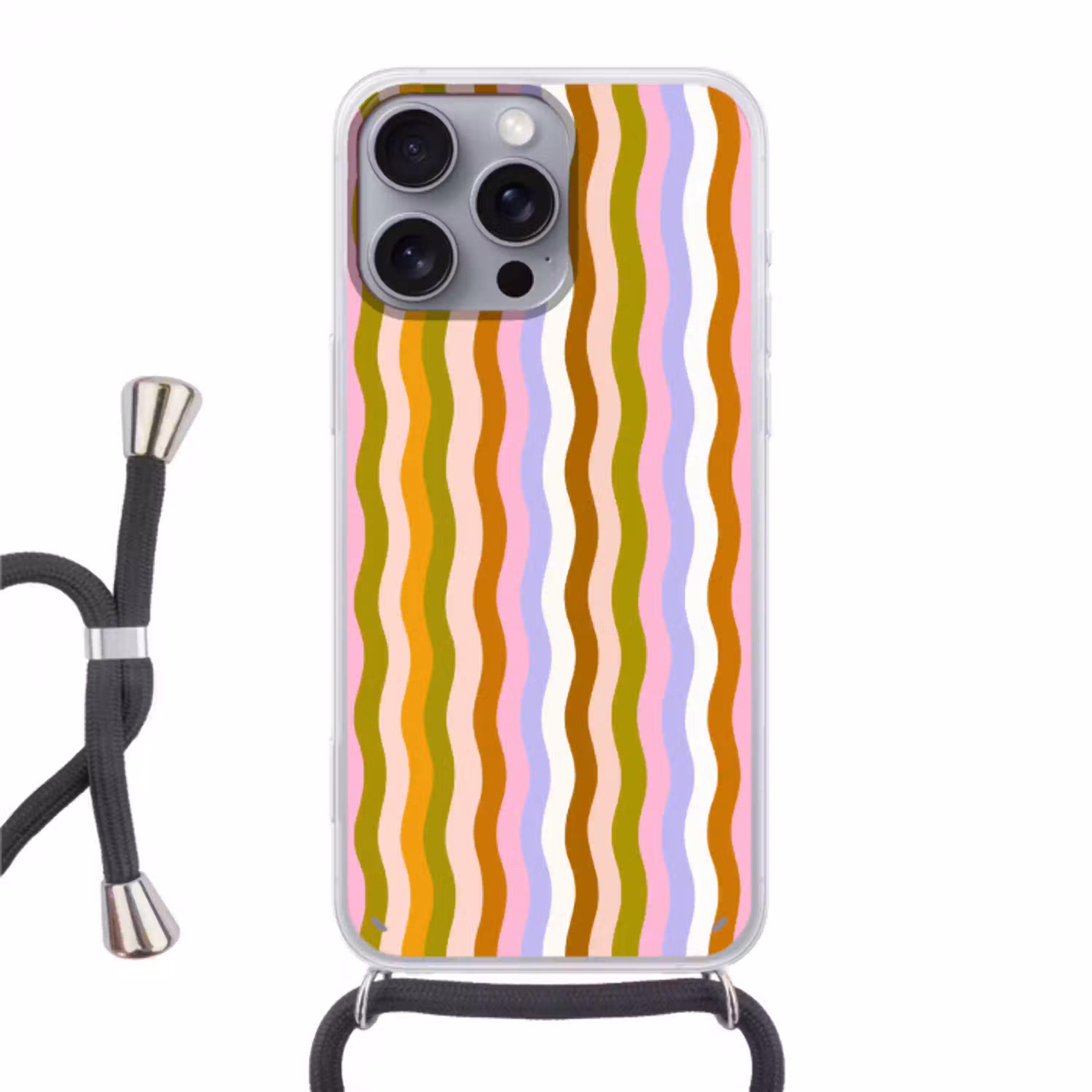 lijnen - Golven - Pastelkleuren - Patroon Hoesje iPhone 16 Pro Max met koord klein -3d