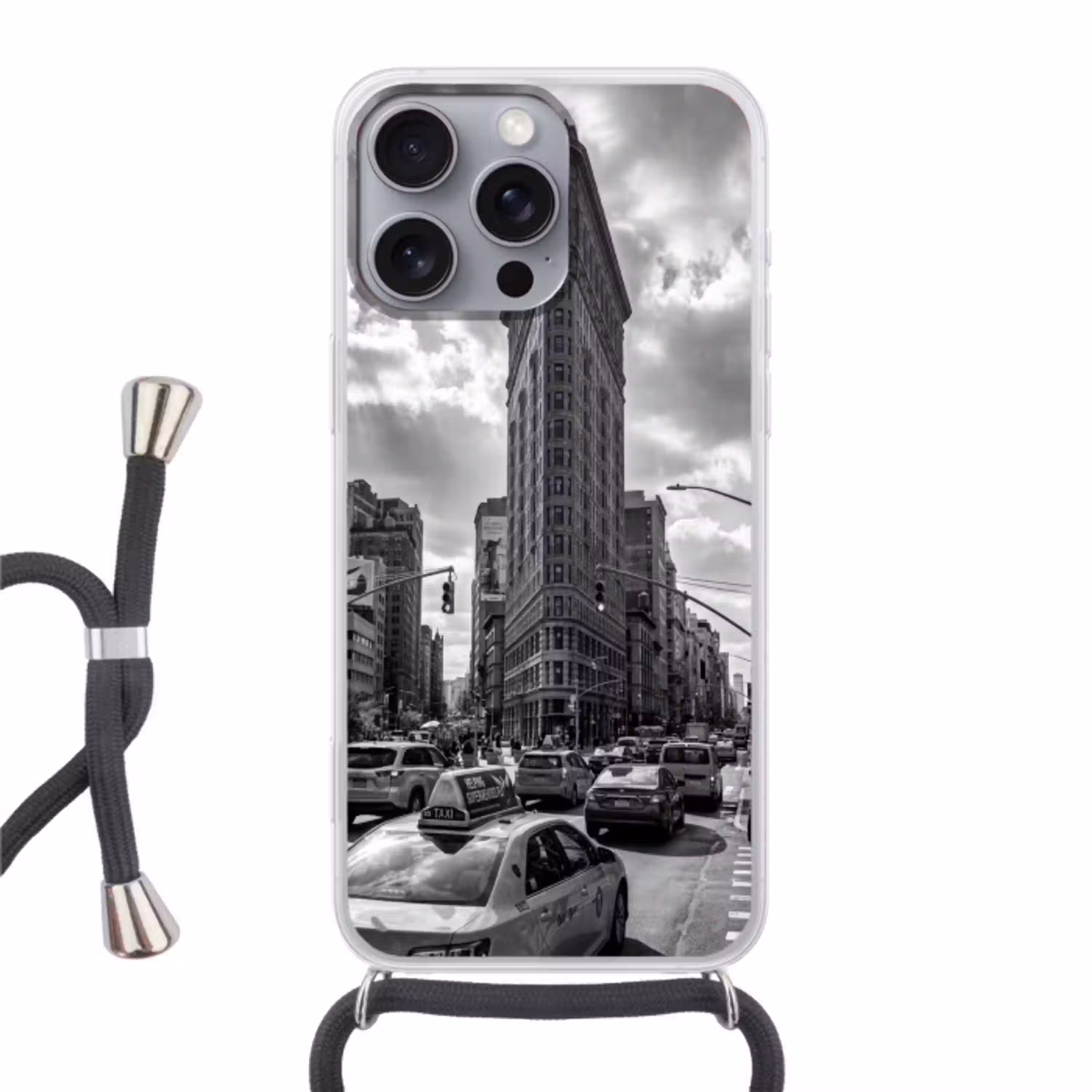 Gebouw - Hoogbouw - Stad - Architectuur - Zwart-wit Hoesje iPhone 16 Pro Max met koord klein -3d