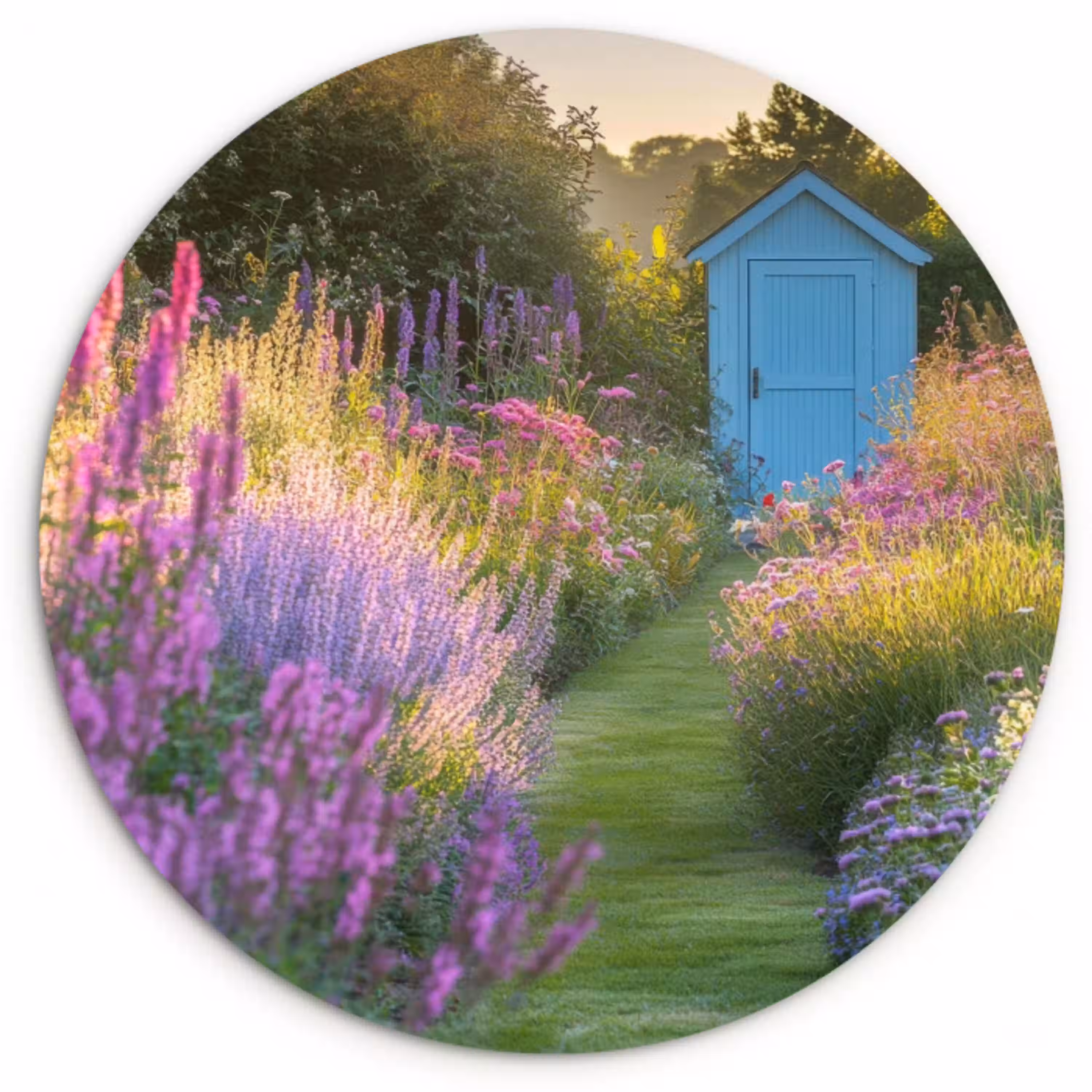 Tuinhuisje - Blauw - Bloemen Wandcirkel plexiglas klein -3d
