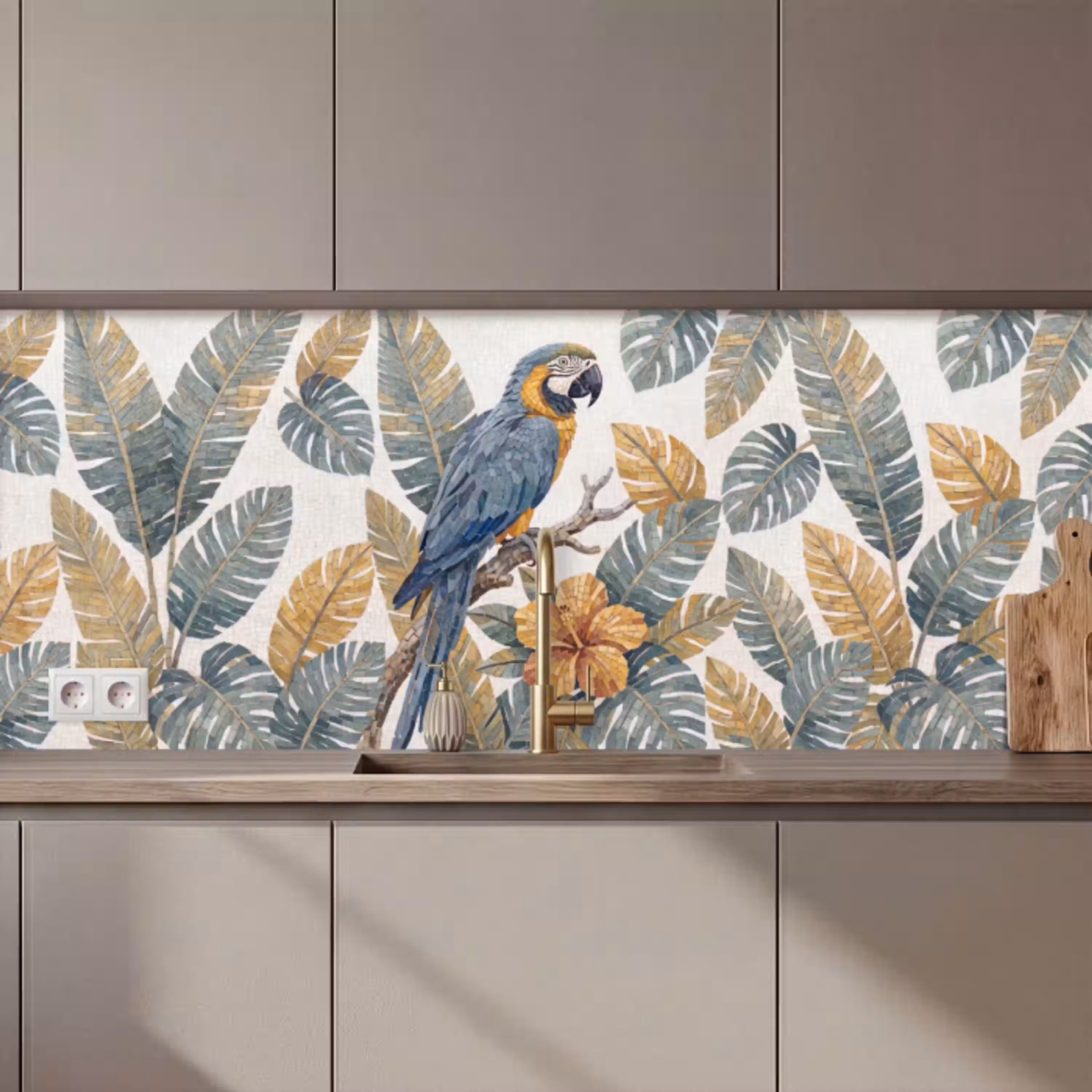 Vogel - Tak - Natuur - Mozaïek - Blauw keuken achterwand 2 middel zz_3dshopping