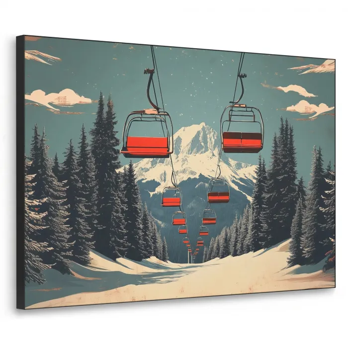 Sneeuw - Skilift - Rood - Bomen Textielframe zwart klein -3d
