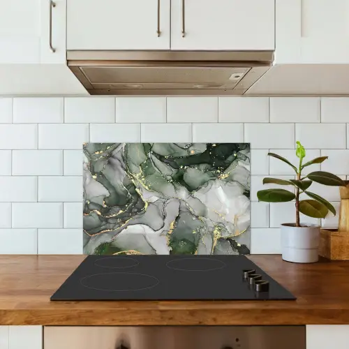 Luxe - Marmer - Groen keuken achterwand spatscherm klein -sfeer2