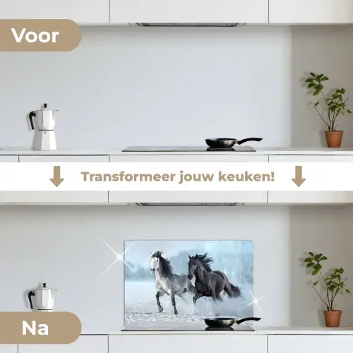 Paarden - Winter - Dieren - Natuur - Sneeuw keuken achterwand spatscherm klein -voor_na_NL