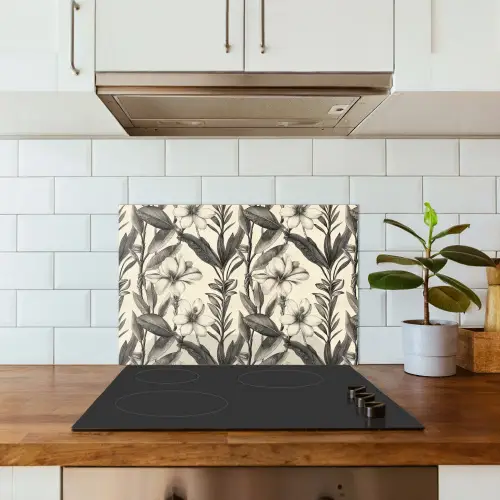Klassiek - Botanisch - Zwart - Beige keuken achterwand spatscherm klein 900 -sfeer2