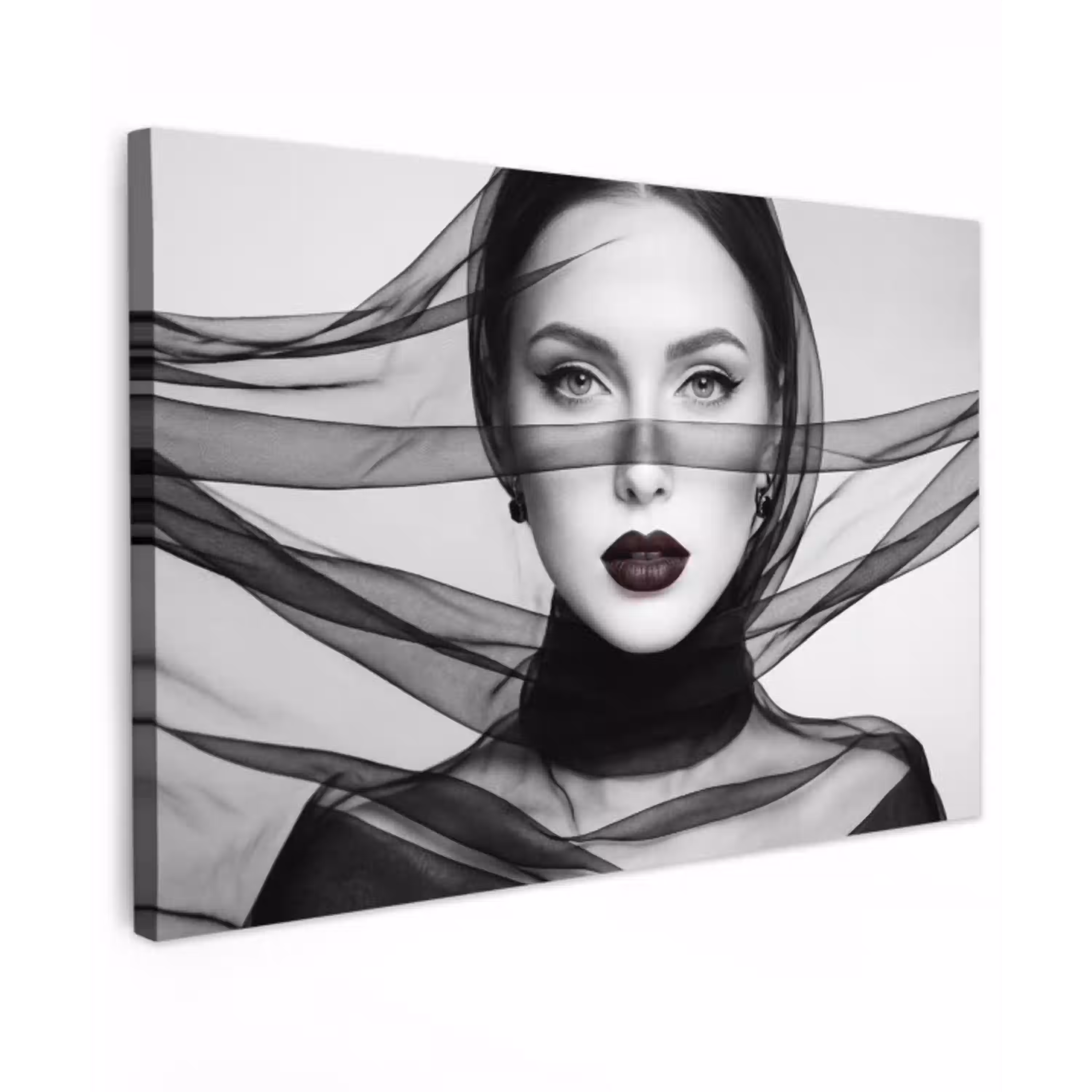 Vrouw - Sluier - Portret - Zwart  - Wit - Elegant Tuinposter op houten frame 2 cm dik klein -3d
