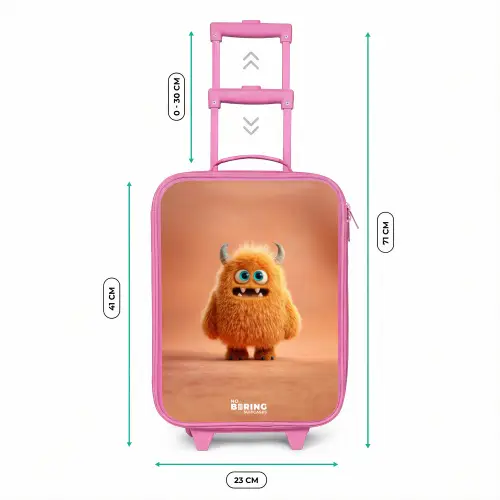 Oranje Pluizig Monster met Hoorns Kinderkoffer - Roze klein -productfoto_formaten