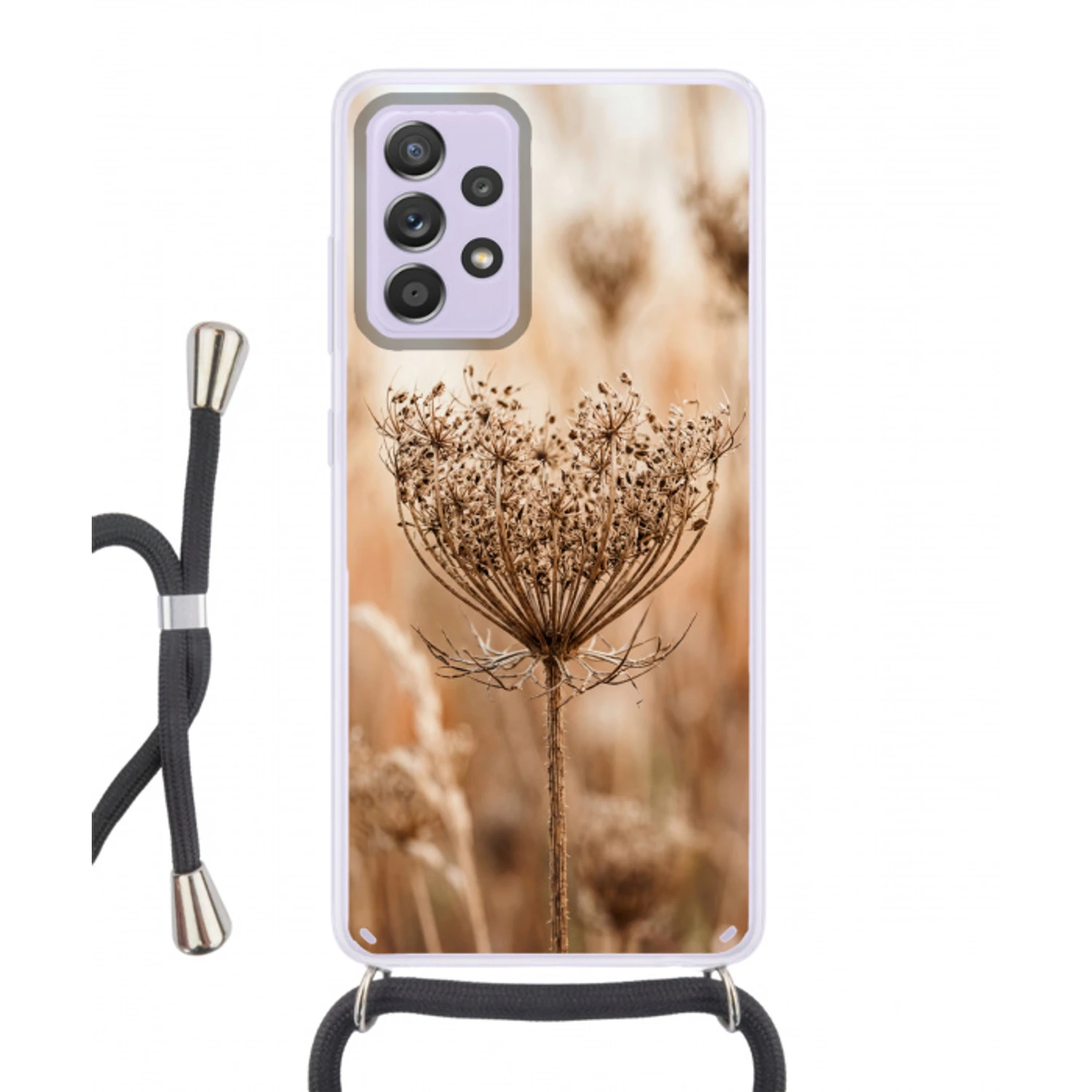 Schermbloem - Droogbloem - Winter - Beige - Minimalistisch Hoesje Samsung Galaxy A52 5G met koord klein -3d