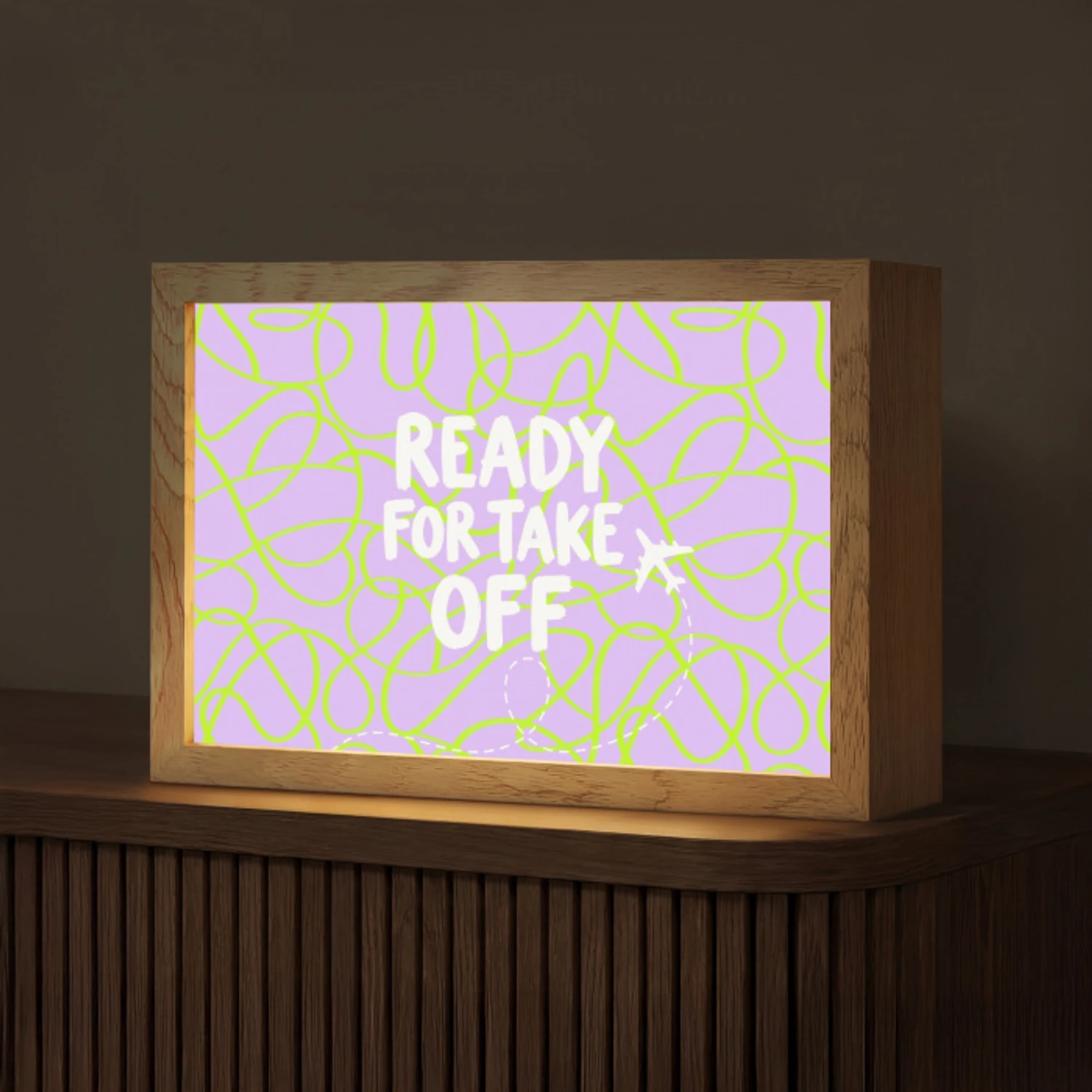 Ready for take off - Vliegtuig - Groen - Paars - Golvende lijnen Light Box met kabel (Tafellamp) klein -z3d_website