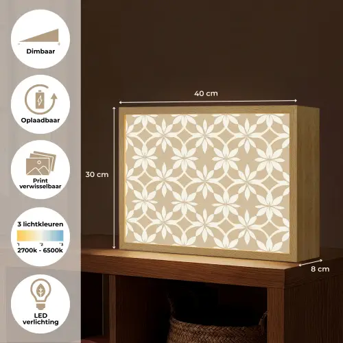 Bloemen - Patroon - Beige Light Box met batterij (Wandlamp) middel 907 -USP_websiteoverzichtNL