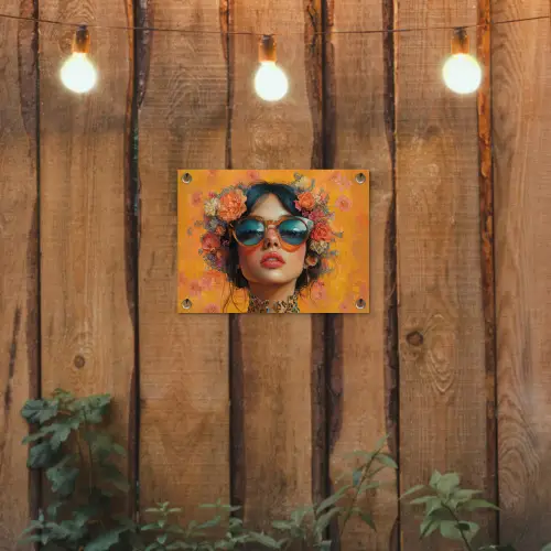 Vrouw - Bloemen - Aesthetic - Oranje tuinposter los doek klein -sfeer1