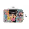 Kauwgom - Vrouw - Penseelstreken - Modern Placemat vinyl groot -specs