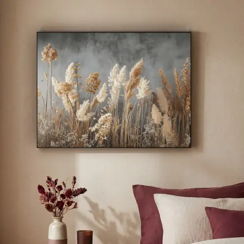 Gedroogde Veldbloemen - Grijs - Beton Textielframe zwart klein -sfeer1