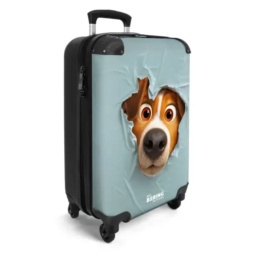 Bruine hond door gescheurd blauw plastic NBS - Handbagage koffer - Kinderen Unisex middel -productfoto_3d