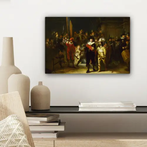 De Nachtwacht - Rembrandt van Rijn canvas 2cm klein -sfeer6