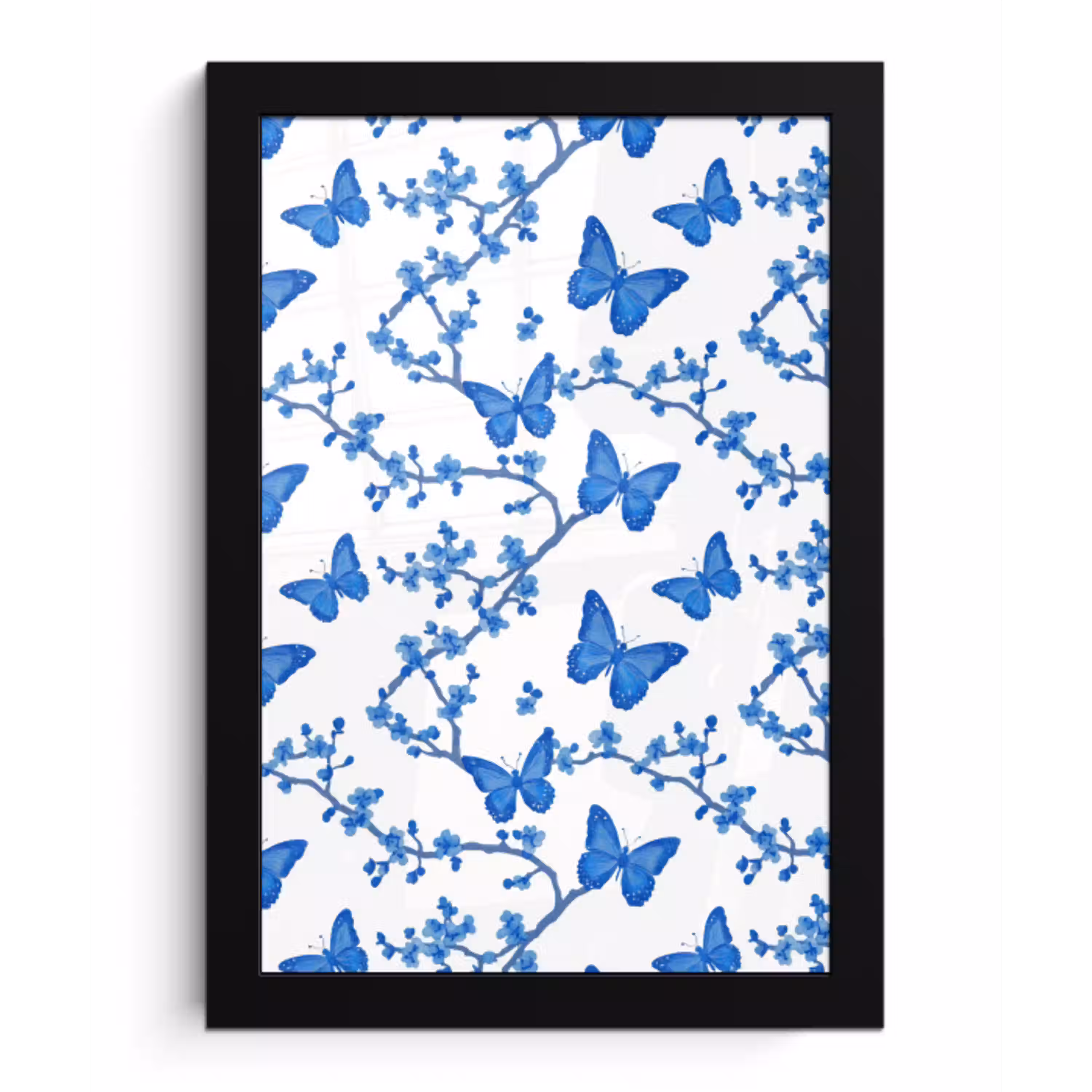 Vlinder - Bloemen - Blauw fotolijst zwart zonder passe partout klein 224 -3d