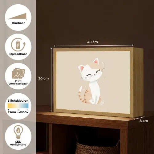 Kat - Kitten - Beige Light Box met batterij (Wandlamp kind) middel -USP_websiteoverzichtNL