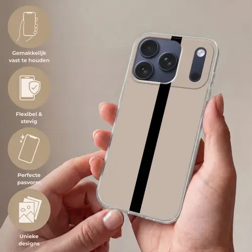 Beige - Zwart - Streep - Minimalistisch Telefoonhoesje iPhone 17 Pro klein -sfeer3_NL