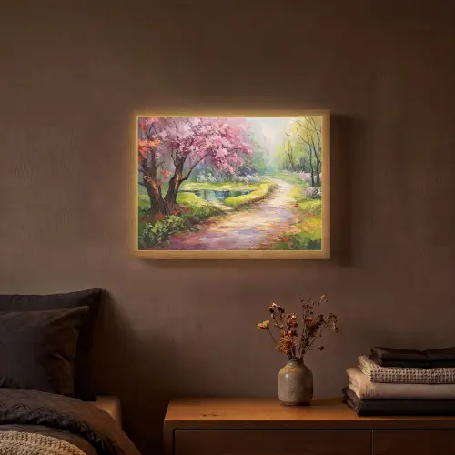 Watercolor - Natuur - Bomen - Kunst - Bloemen Light Box met batterij (Wandlamp) middel -sfeer4