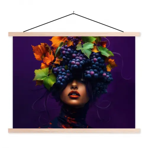 Vrouw - Paars - Druiven textielposter latten blank klein -3d