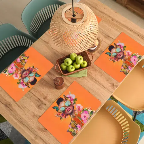 Vlinders - Vrouw - Zonnebril - Kleurrijk Placemat vinyl groot -zzsfeer5_Kitchenyeah-website