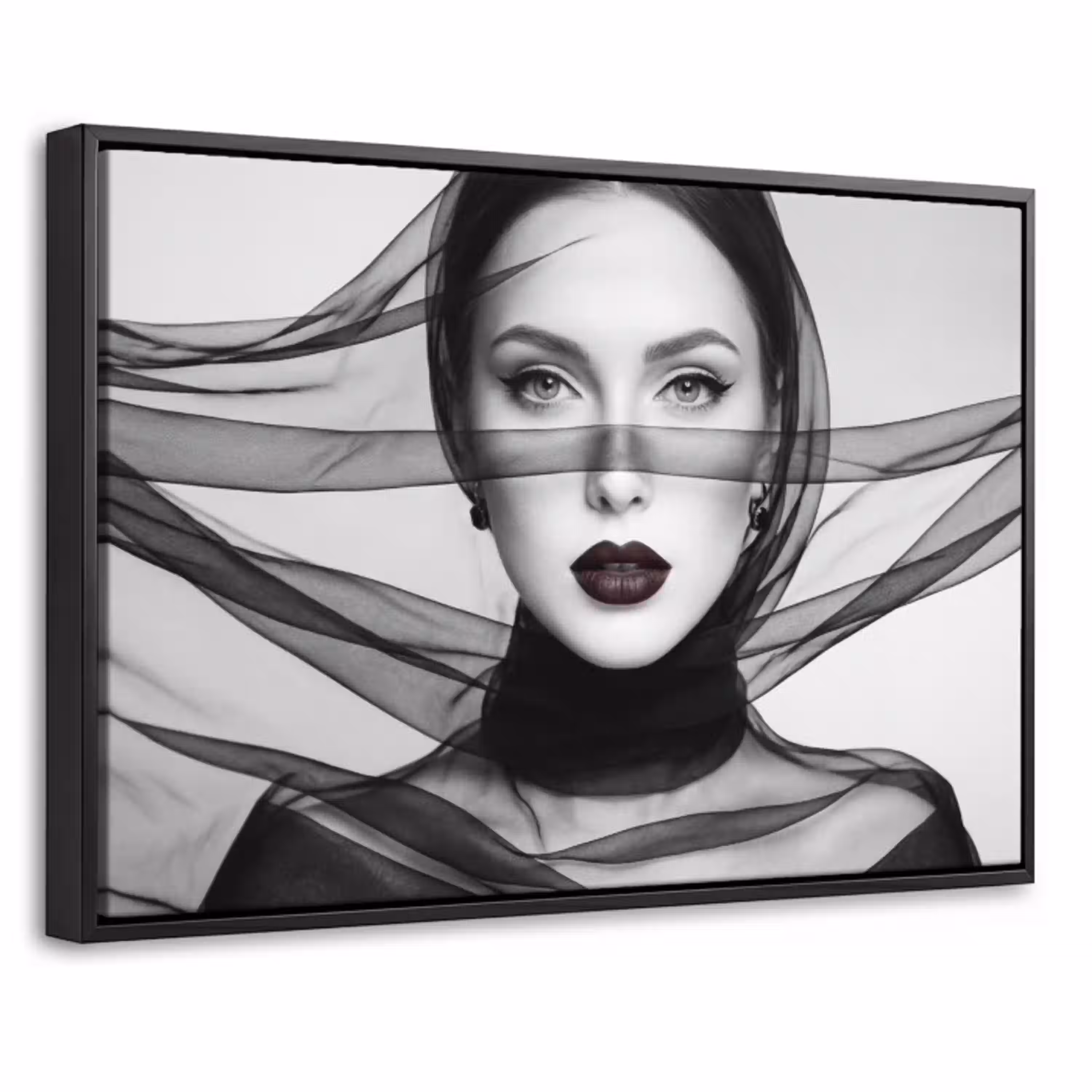 Vrouw - Sluier - Portret - Zwart  - Wit - Elegant Canvas met baklijst klein -threedimensional_3d_global