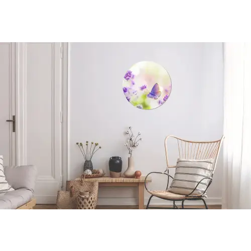 Lavendel - Vlinder - Bloemen Wandcirkel aluminium klein -woonkamer