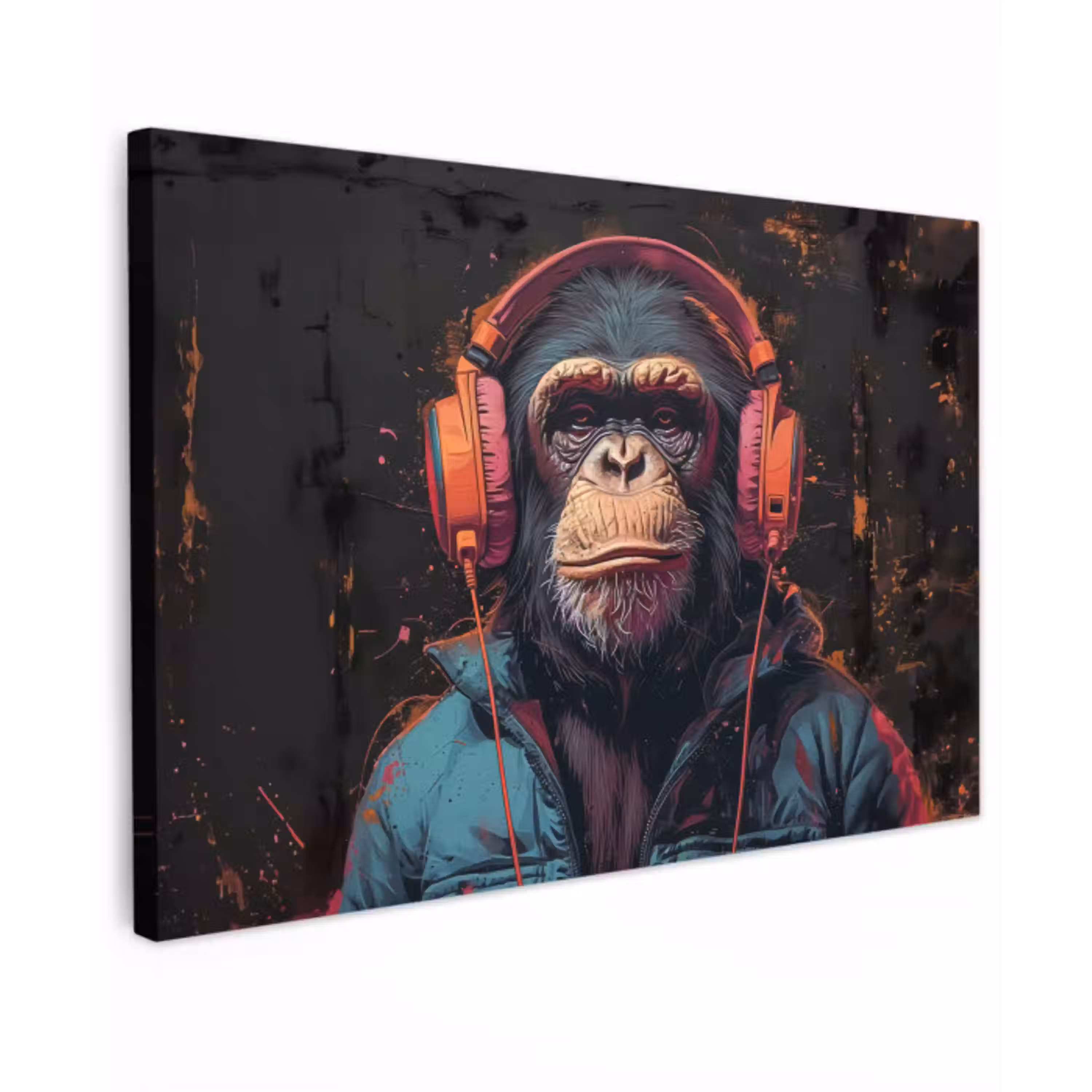 Graffiti - Chimpansee - Koptelefoon - Aap canvas 2cm klein -z3d