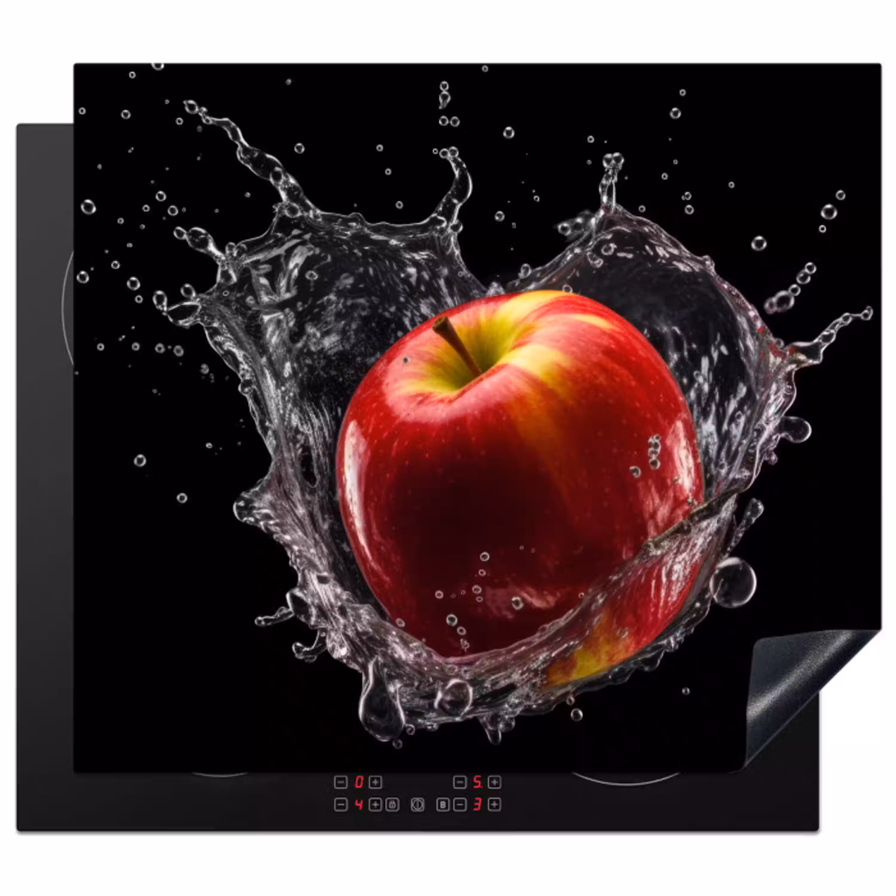 Appel - Rood - Water - Zwart - Fruit Inductie beschermer vinyl 3mm middel -3d