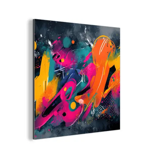 Abstract - Graffiti - Kleurrijk - Verfspatten aluminium wit klein -3d