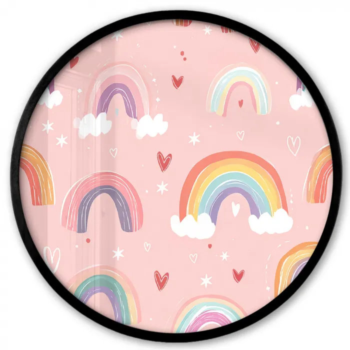 Regenboog - Patroon - Pastel - Handgetekend Fotolijst rond zonder passe partout klein -3d