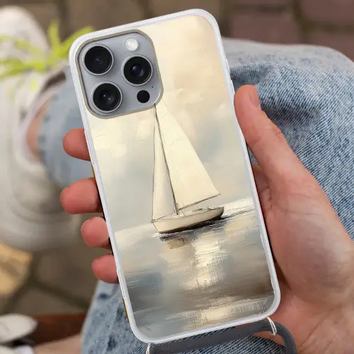 Zeilschip - Zee - Bewolkt Hoesje iPhone 16 Pro Max met koord klein -sfeer3
