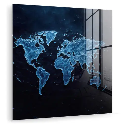 Wereldkaart - Waterstructuur - Blauw plexiglas 5mm klein -zzzproduct_nieuw