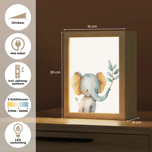 Olifant - Dier - Pastel kleuren Light Box met kabel klein -USP_NL